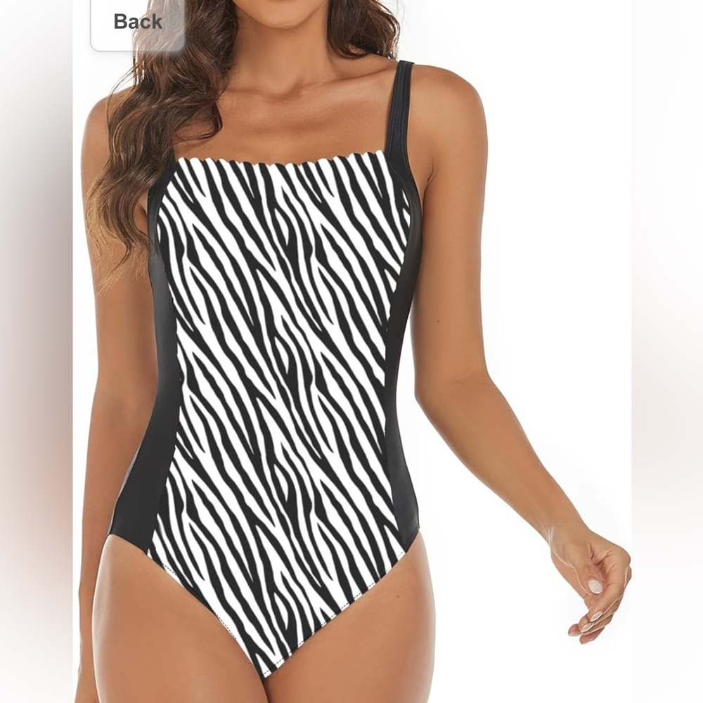 Wenly zeng Womens One Piece Tummy Control Square Neck Scalloped Edges Swimsuit